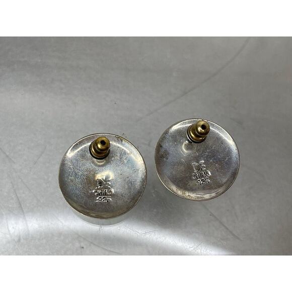 DTR Jay King 925 Turquoise Button Shaped Pierced Earrings Vintage - Picture 3 of 4